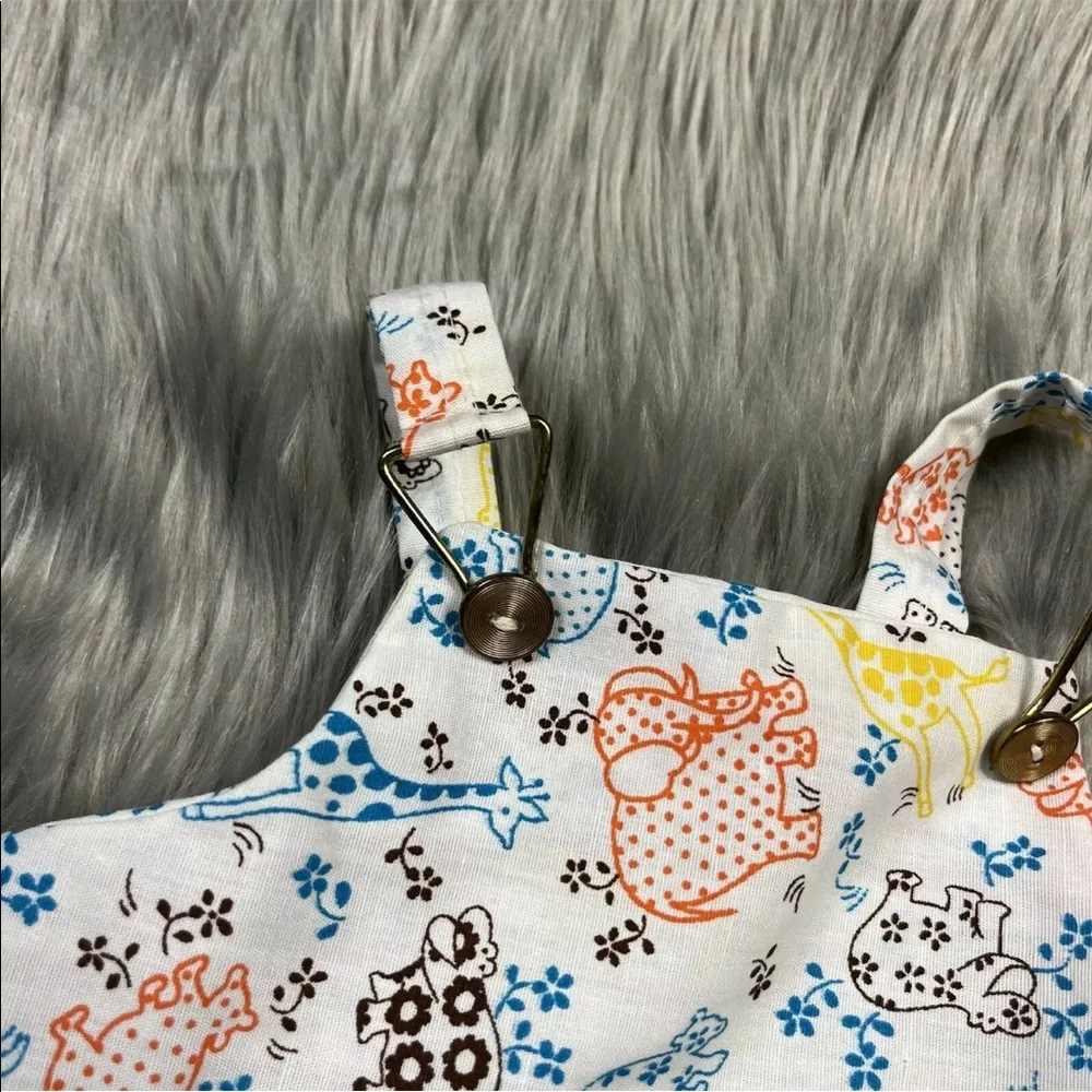 Vintage Baby White Blue Yellow Orange Animal Floral Romper